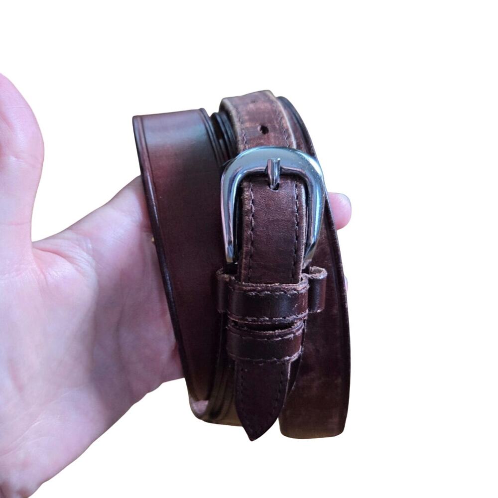 genuine leather 1 inch belt brown silver square buckle double closure 40